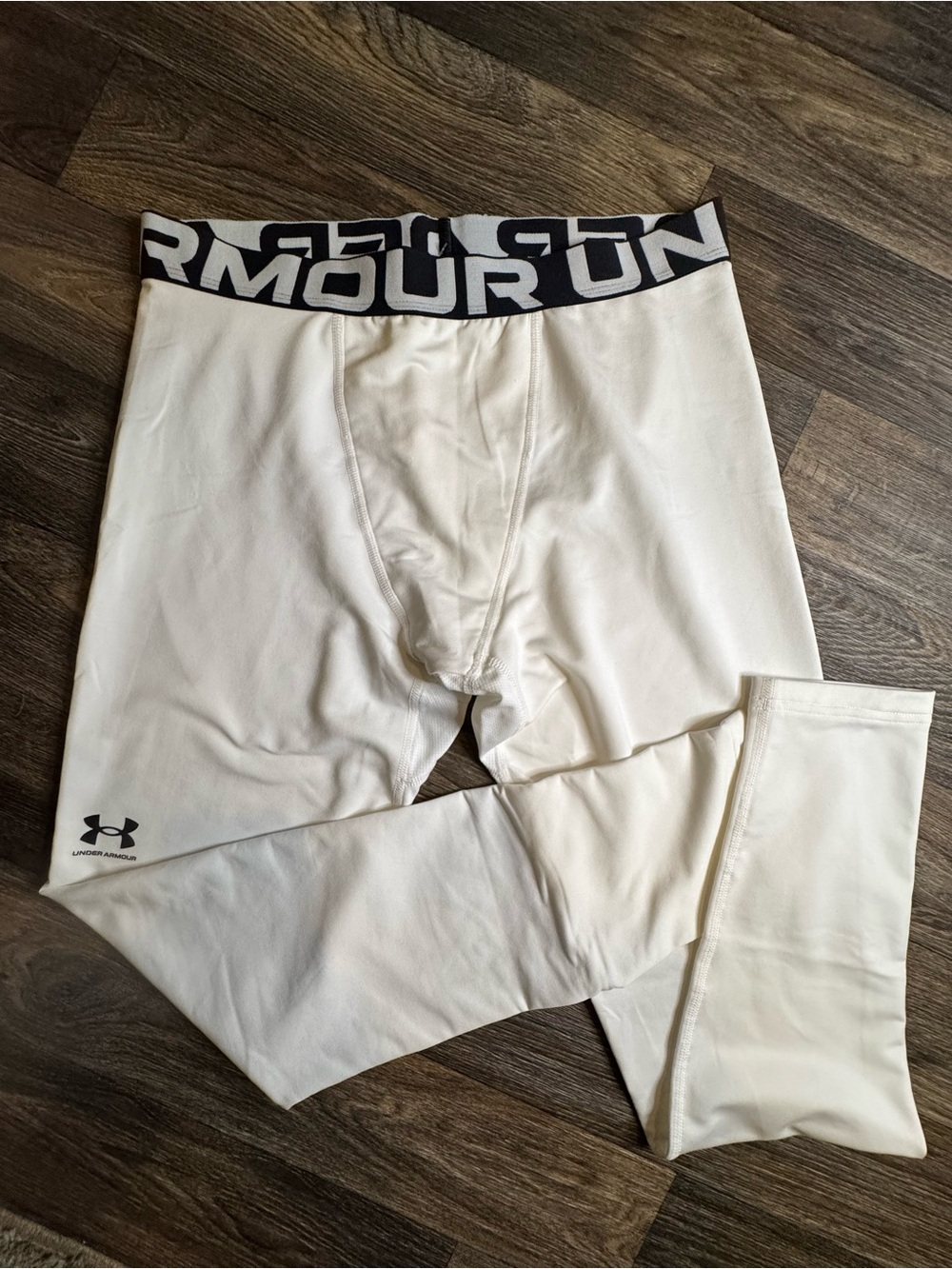 Under Armour White Youth Compression Tights with Black Branded Waistband